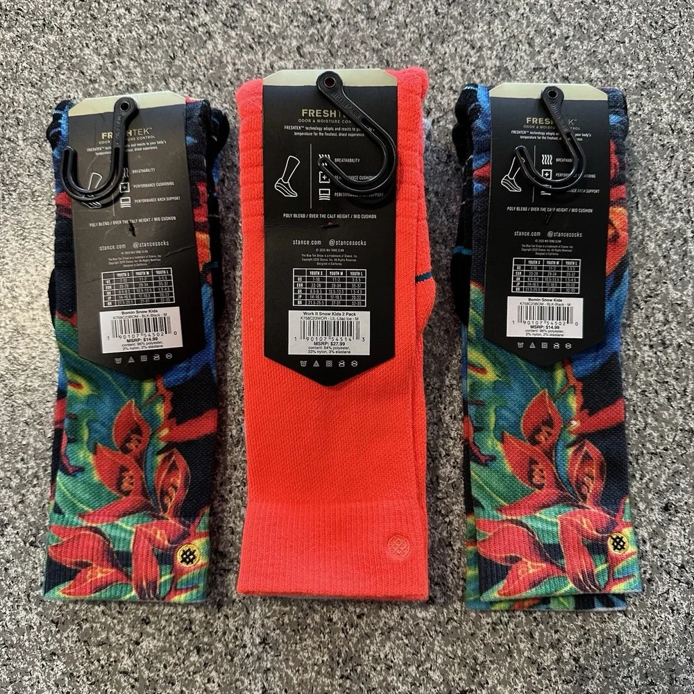 Stance Socks Youth Size M 11-2Y‎ 4 Pairs Winter Ski Snowboarding Over The Calf